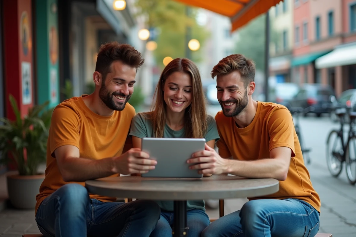 Trois amis regardant un événement sportif en extérieur