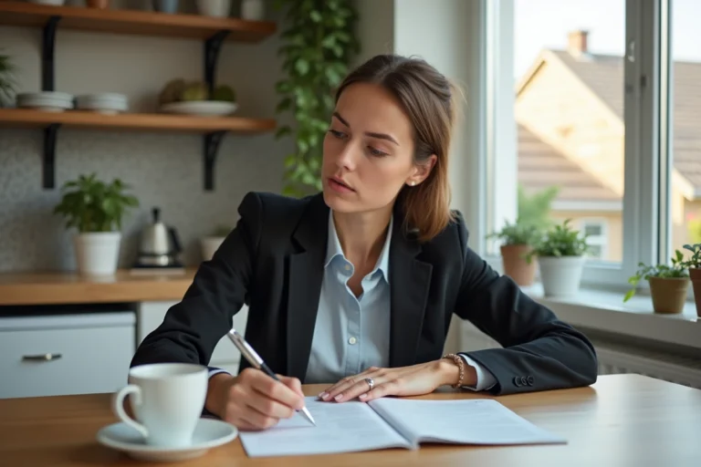 Femme en réunion de prêt immobilier dans une maison moderne