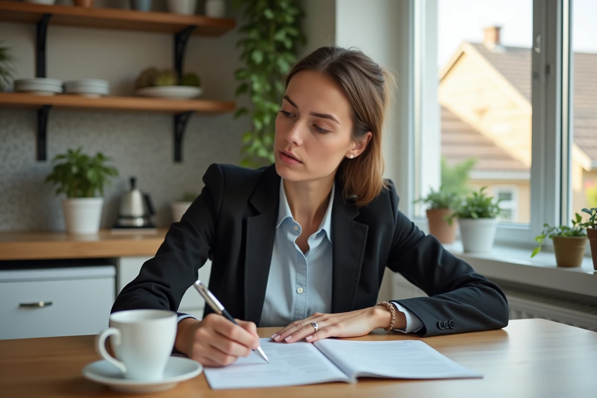 Femme en réunion de prêt immobilier dans une maison moderne