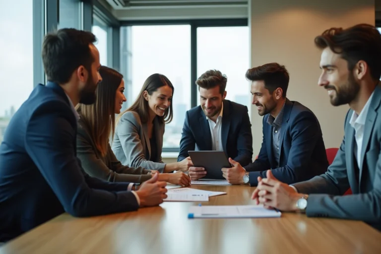 Groupe de professionnels en réunion dans un bureau moderne